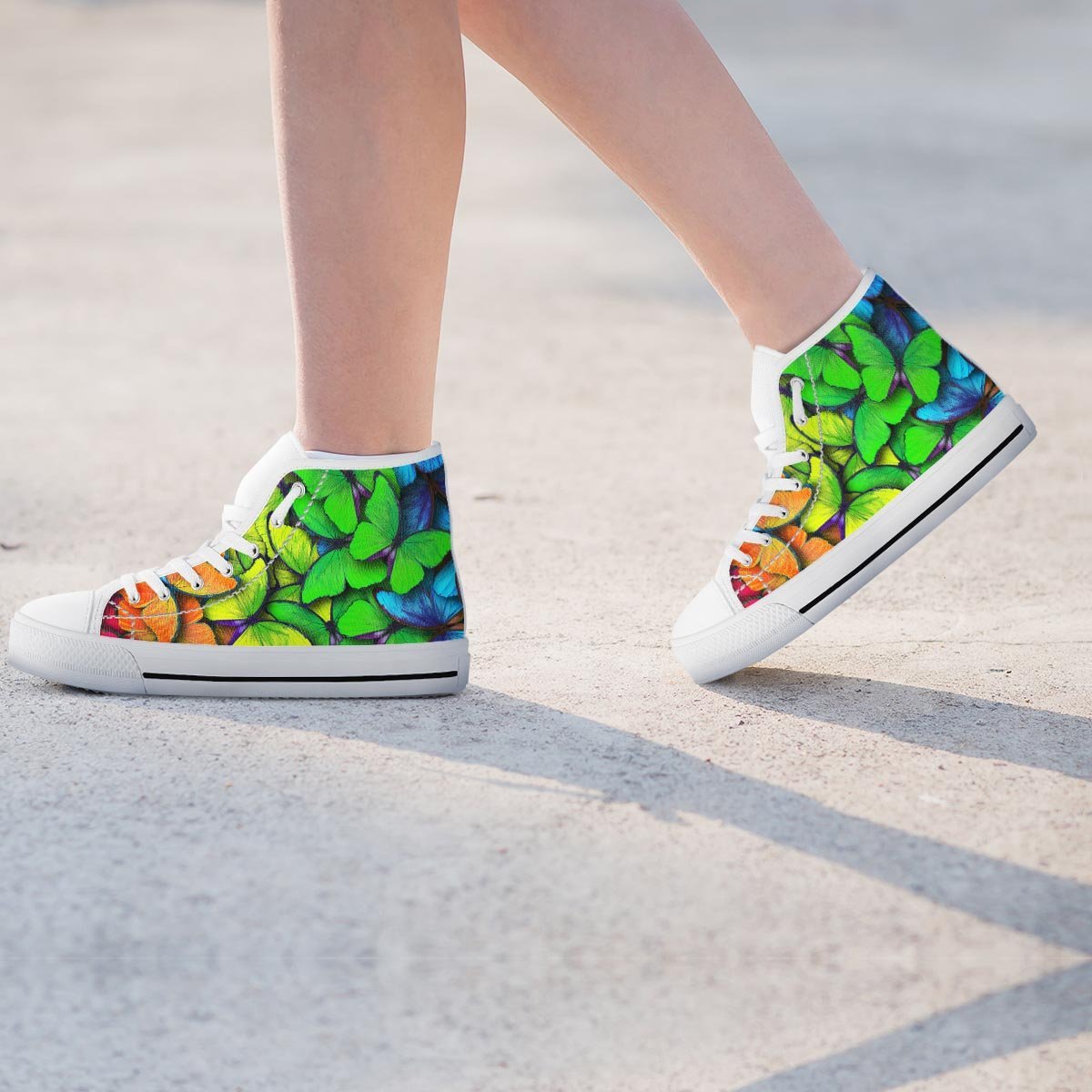 Rainbow Butterfly Print Women's High Top Shoes-grizzshop