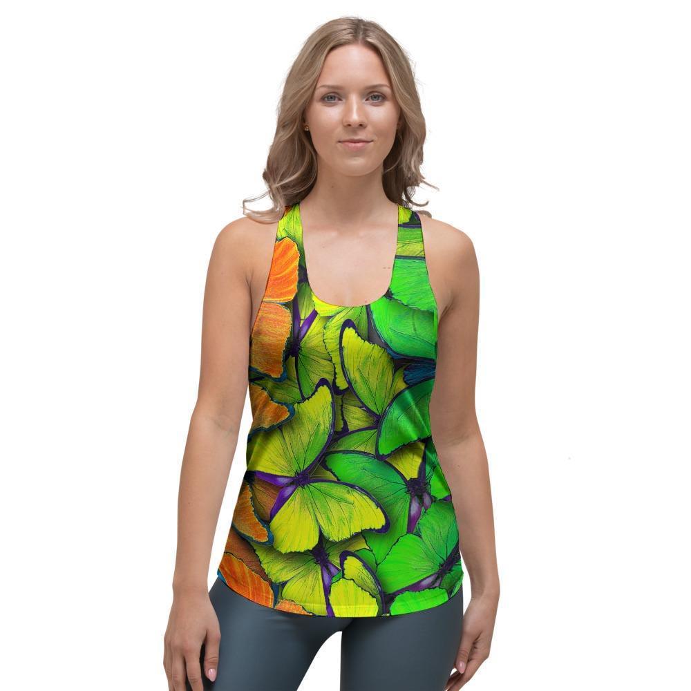 Rainbow Butterfly Print Women's Racerback Tank Top-grizzshop