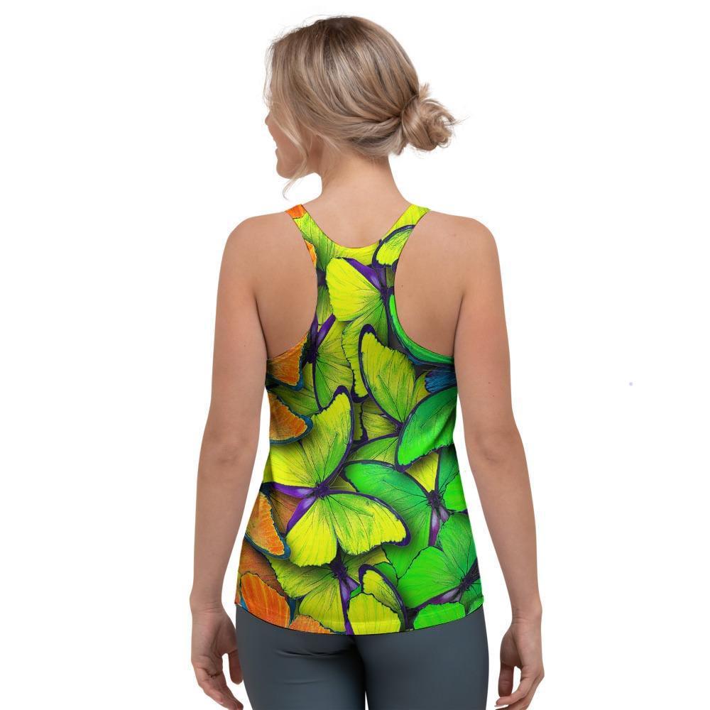 Rainbow Butterfly Print Women's Racerback Tank Top-grizzshop