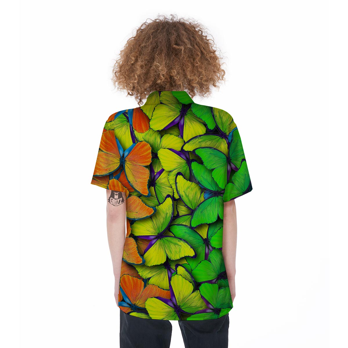 Rainbow Butterfly Print Women's Short Sleeve Shirts-grizzshop