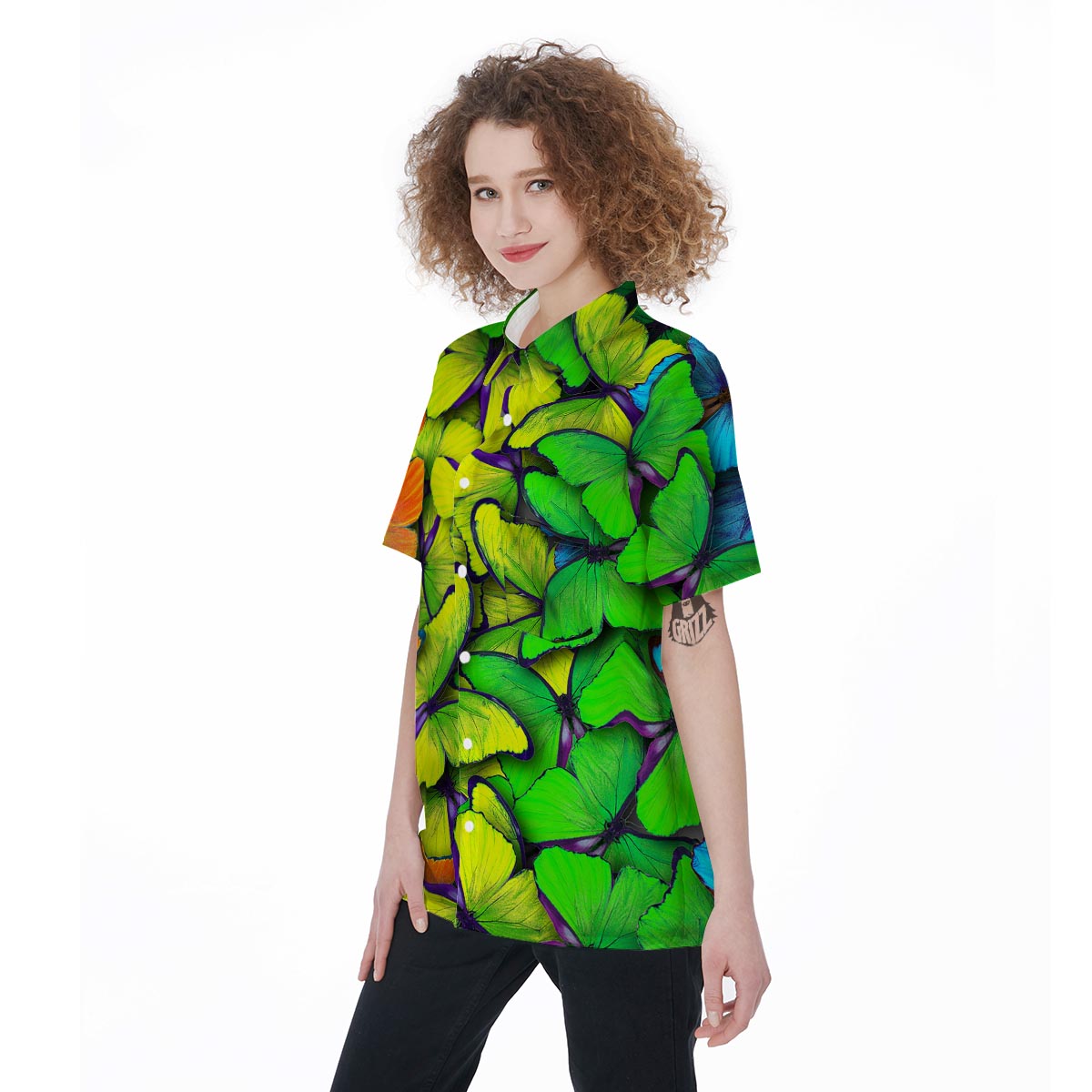 Rainbow Butterfly Print Women's Short Sleeve Shirts-grizzshop