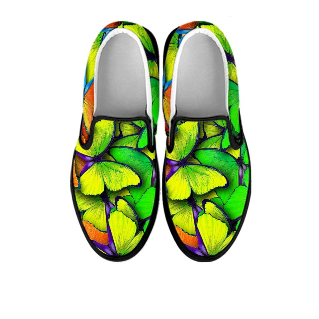 Rainbow Butterfly Print Women's Slip On Sneakers-grizzshop