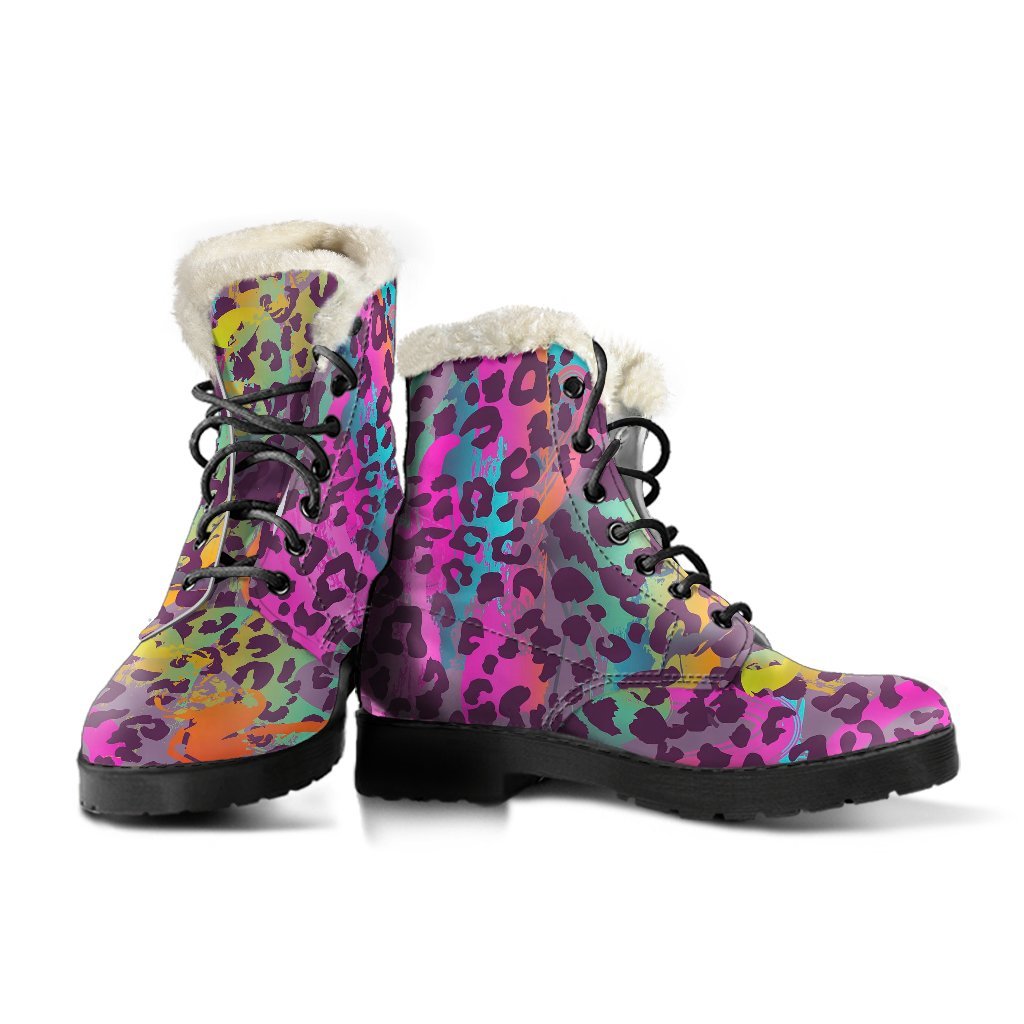 Rainbow Cheetah Leopard Pattern Print Comfy Winter Boots-grizzshop