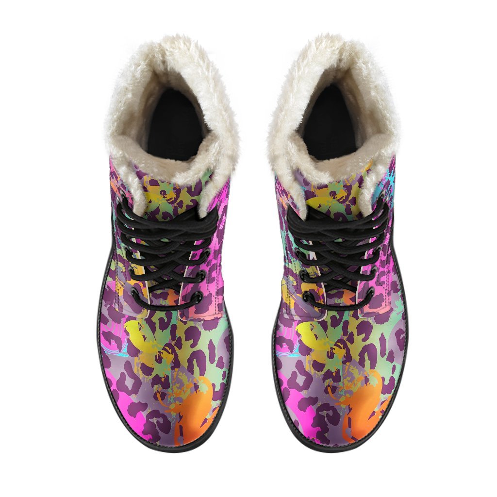 Rainbow Cheetah Leopard Pattern Print Comfy Winter Boots-grizzshop