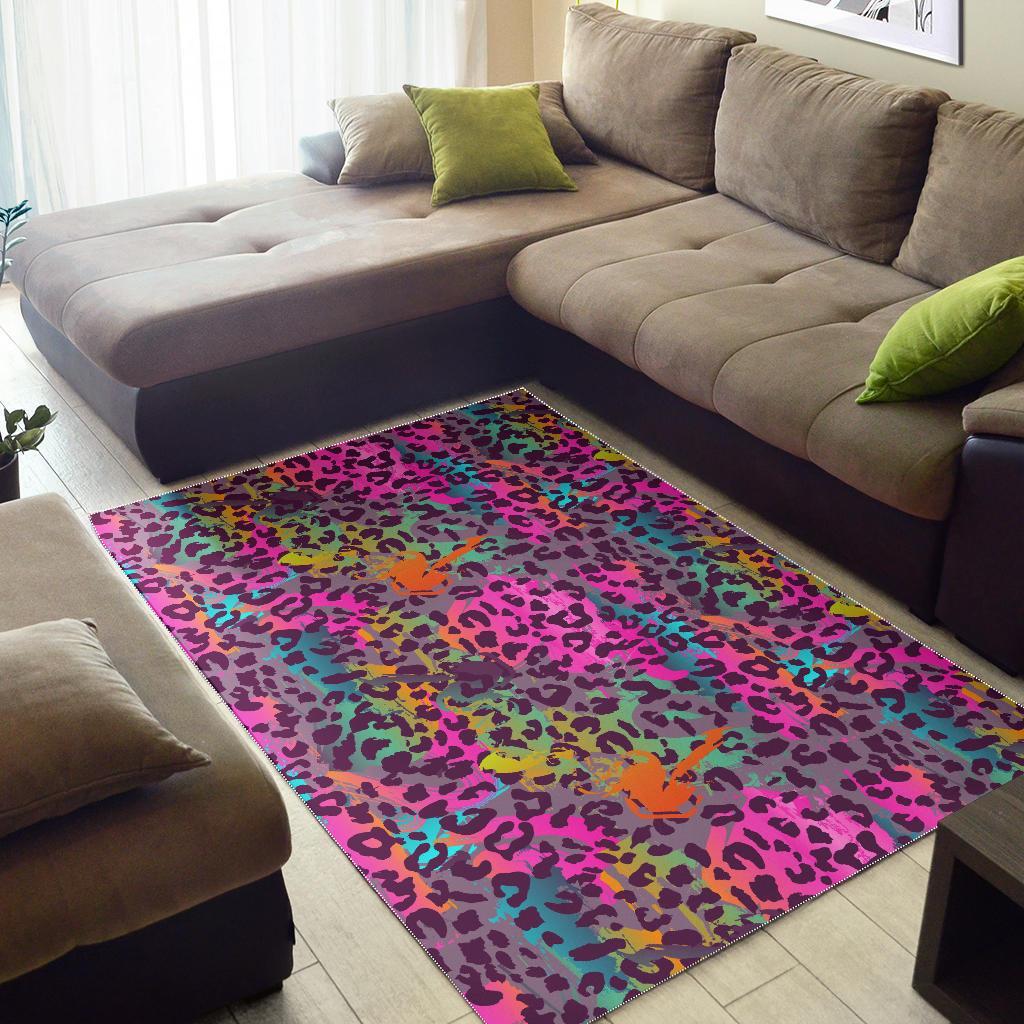 Rainbow Cheetah Leopard Pattern Print Floor Mat-grizzshop