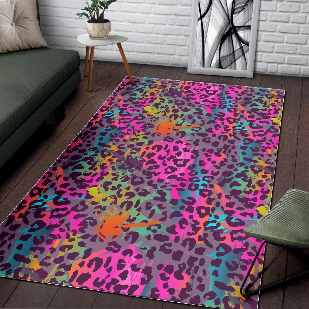 Rainbow Cheetah Leopard Pattern Print Floor Mat-grizzshop
