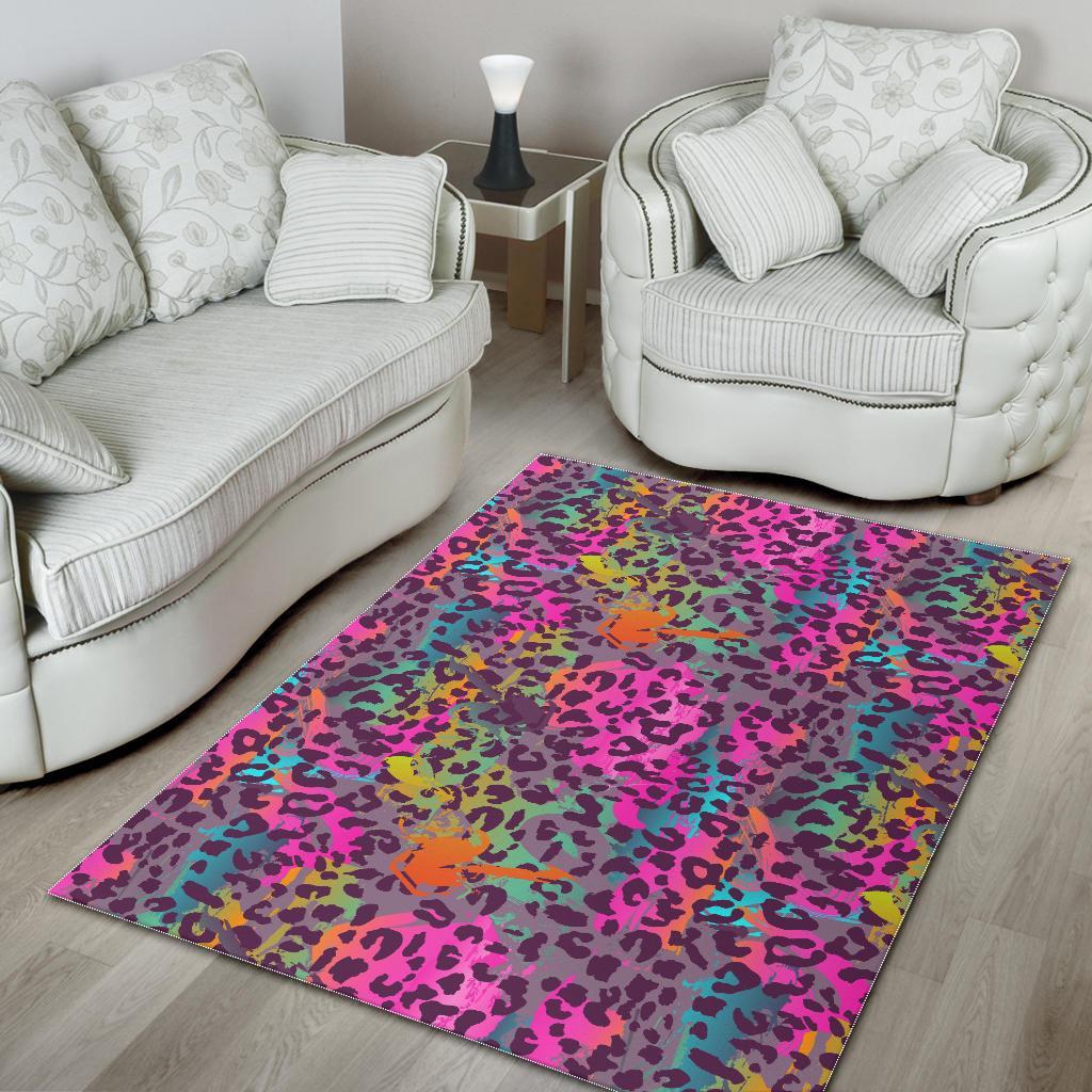 Rainbow Cheetah Leopard Pattern Print Floor Mat-grizzshop