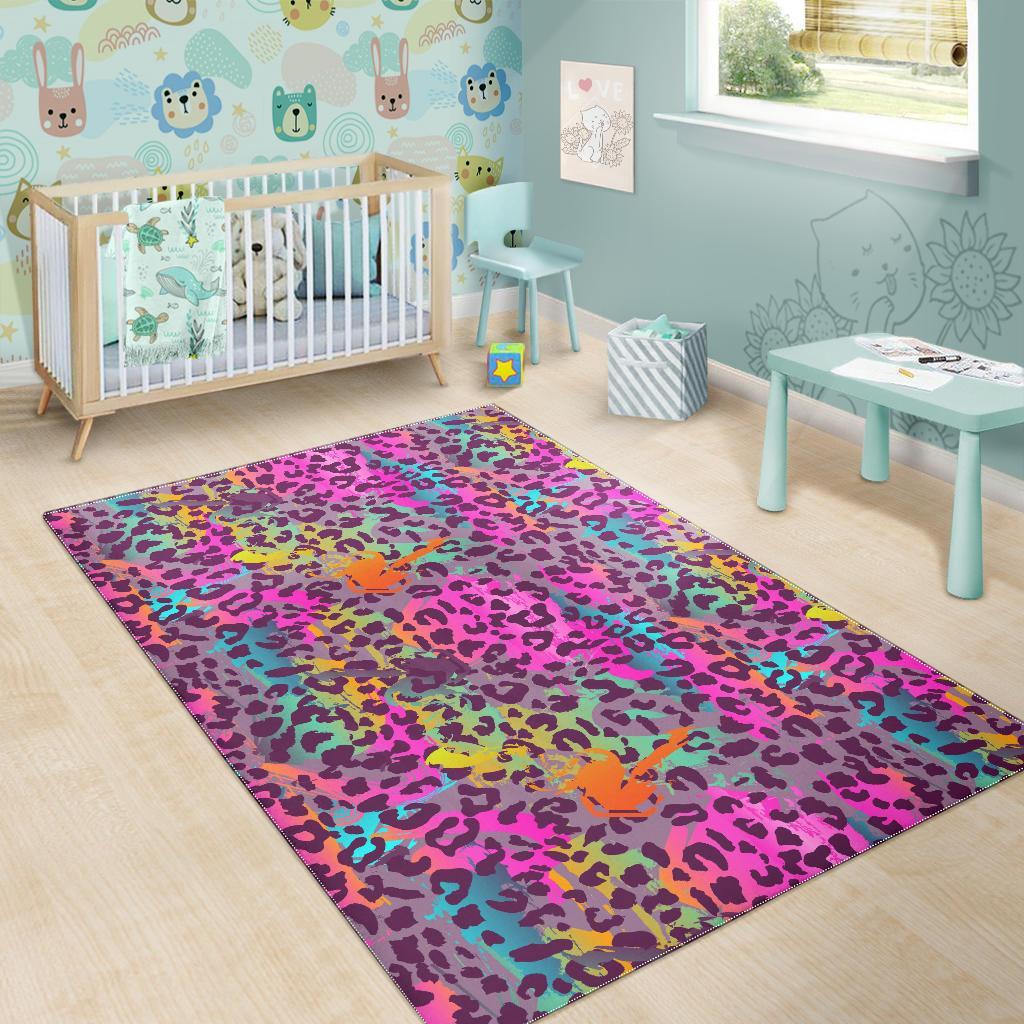 Rainbow Cheetah Leopard Pattern Print Floor Mat-grizzshop