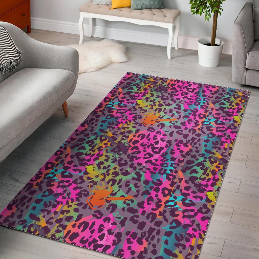 Rainbow Cheetah Leopard Pattern Print Floor Mat-grizzshop