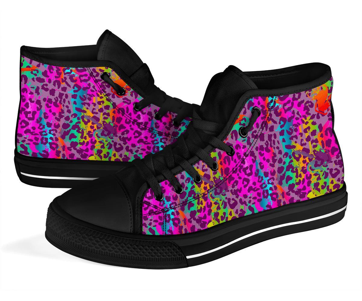 Rainbow Cheetah Leopard Pattern Print Men Women's High Top Shoes-grizzshop