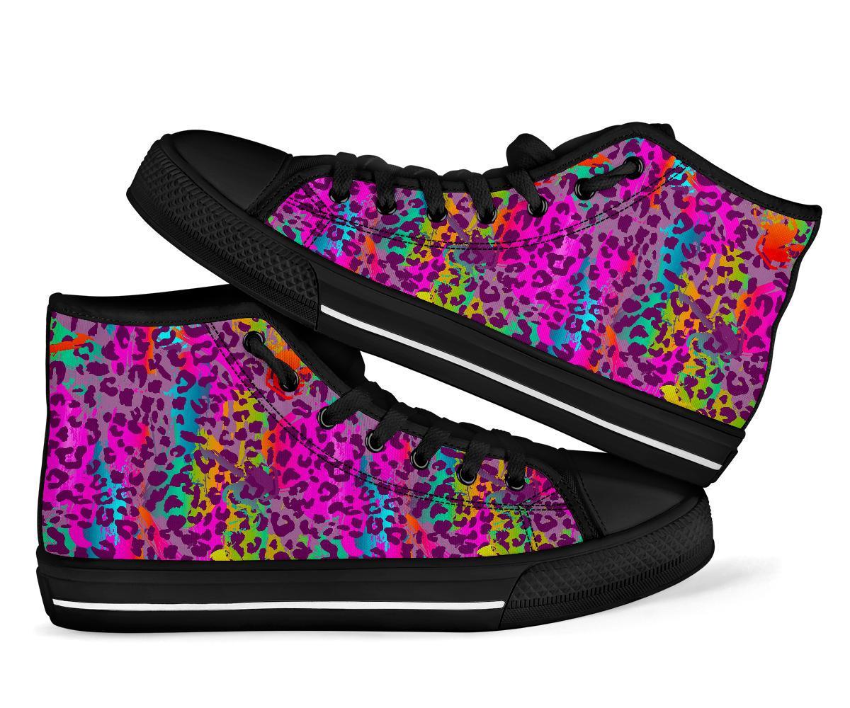 Rainbow Cheetah Leopard Pattern Print Men Women's High Top Shoes-grizzshop