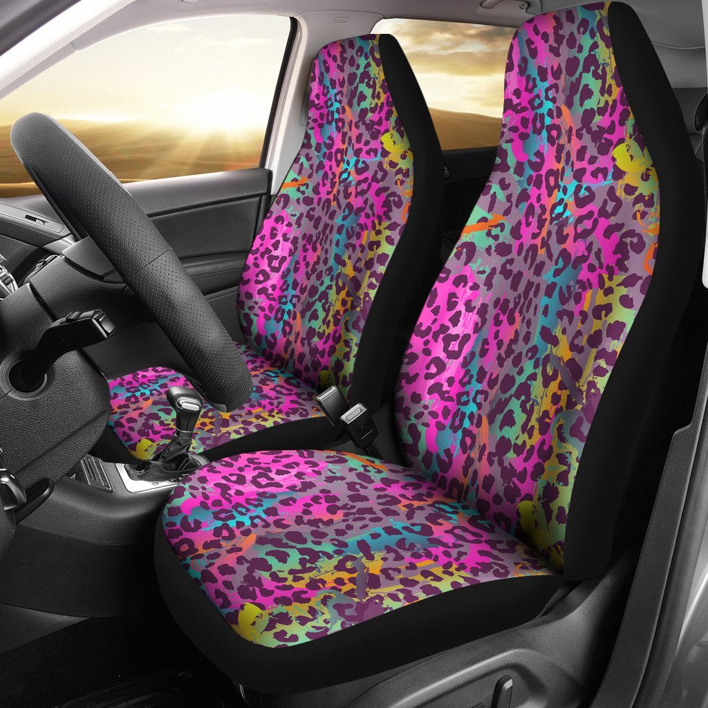 Rainbow Cheetah Leopard Pattern Print Universal Fit Car Seat Cover-grizzshop