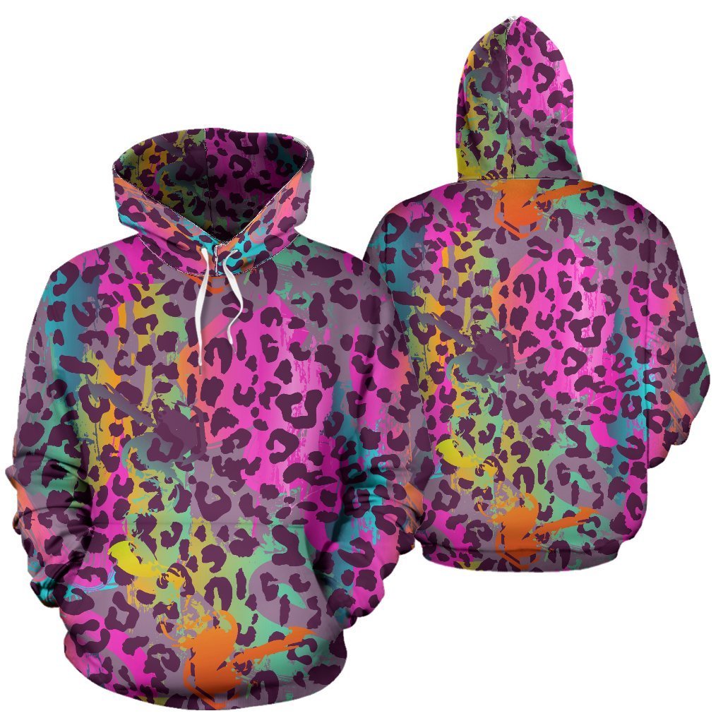 Rainbow Cheetah Leopard Pattern Print Women Men Pullover Hoodie-grizzshop