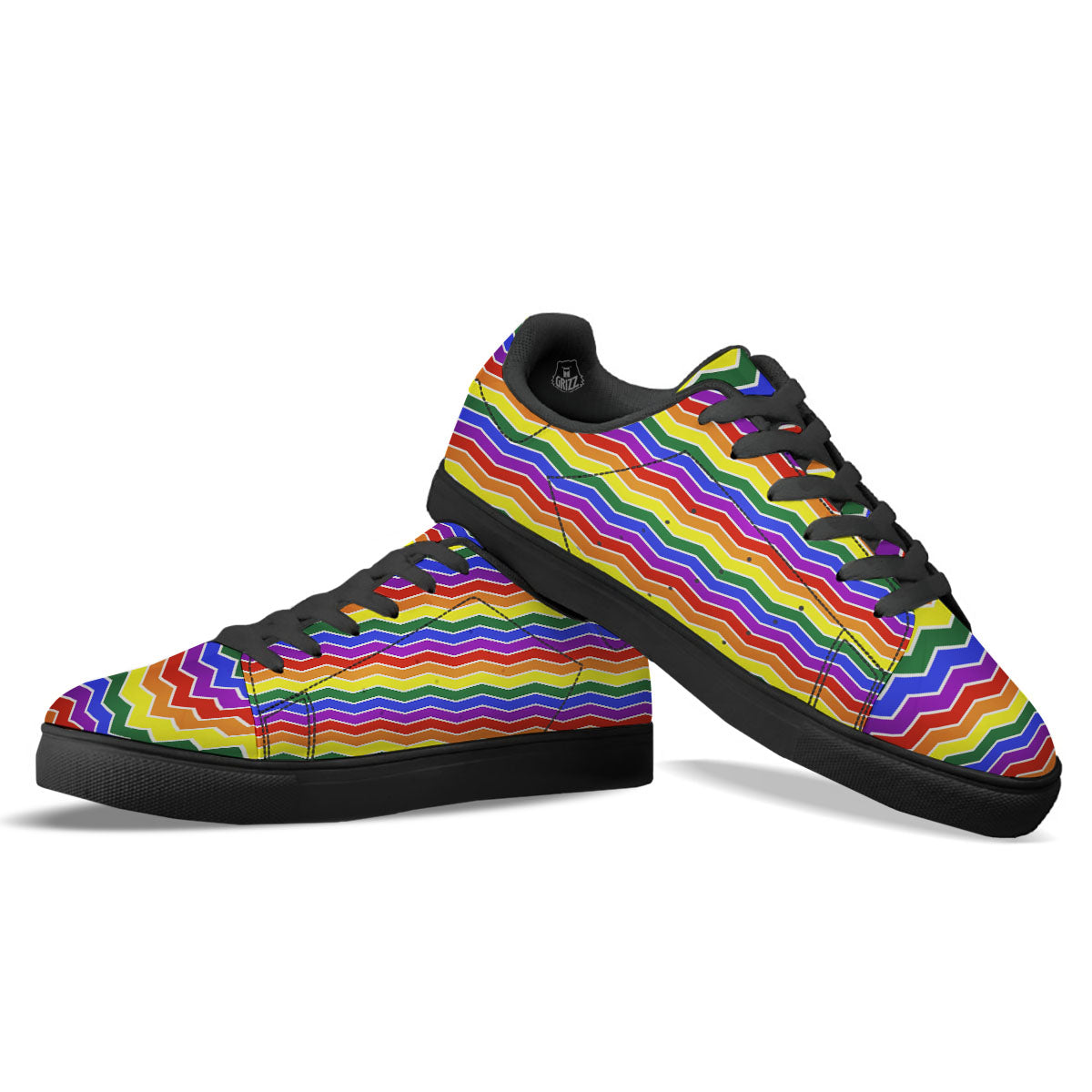 Rainbow Chevron LGBT Pride Print Pattern Black Low Top Sneakers-grizzshop