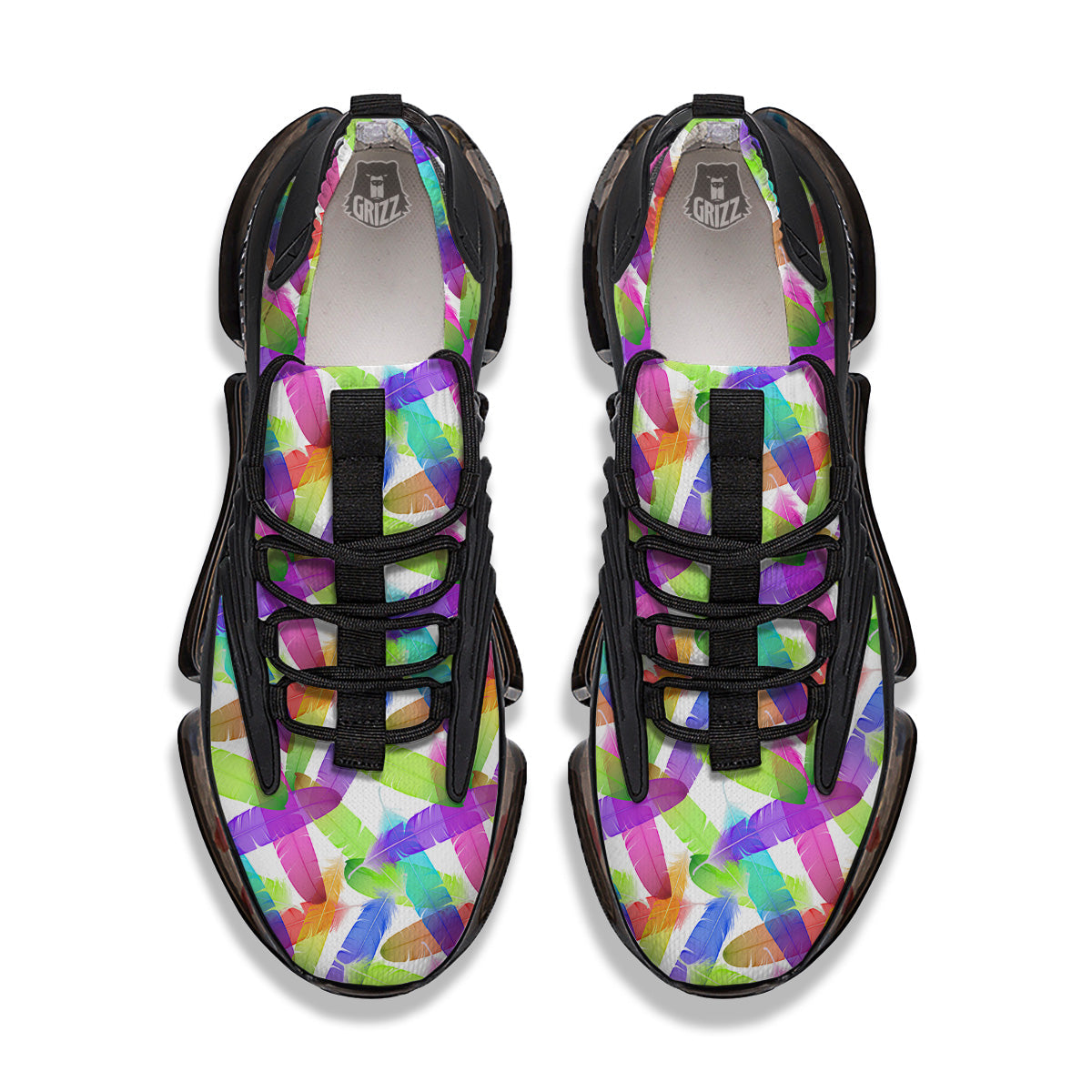 Rainbow Color Feather Print Pattern Black Gym Shoes-grizzshop
