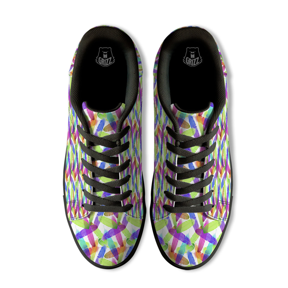 Rainbow Color Feather Print Pattern Black Low Top Sneakers-grizzshop