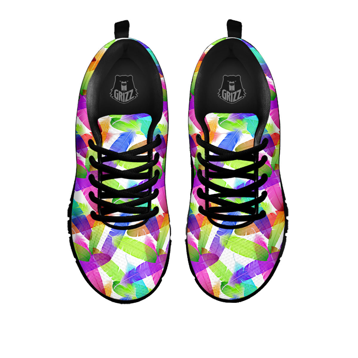 Rainbow Color Feather Print Pattern Black Sneaker-grizzshop