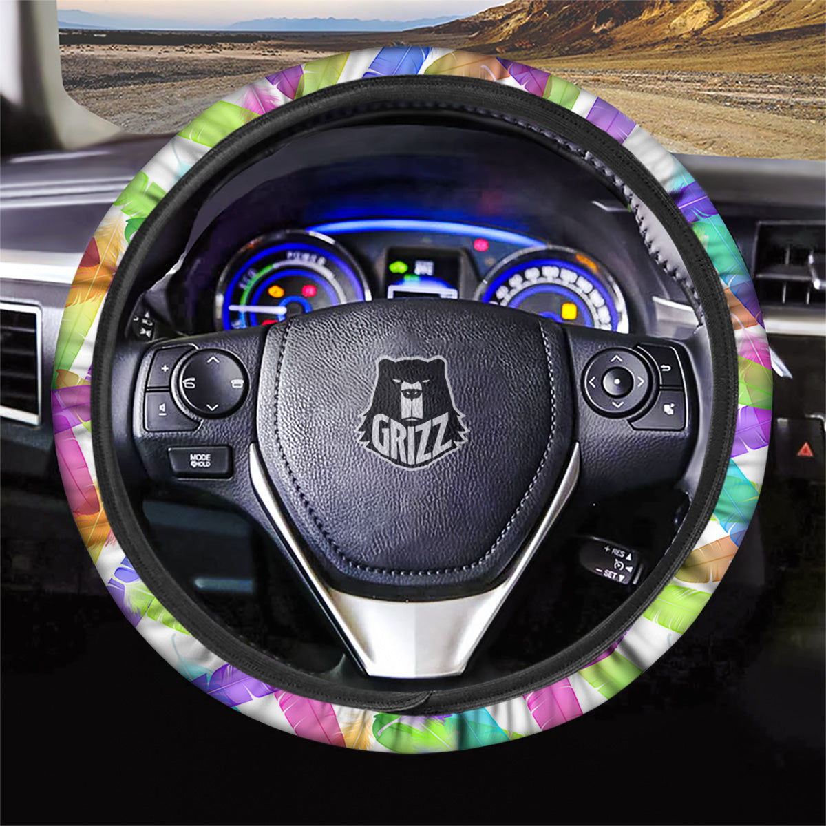 Rainbow Color Feather Print Pattern Car Steering Wheel Cover-grizzshop