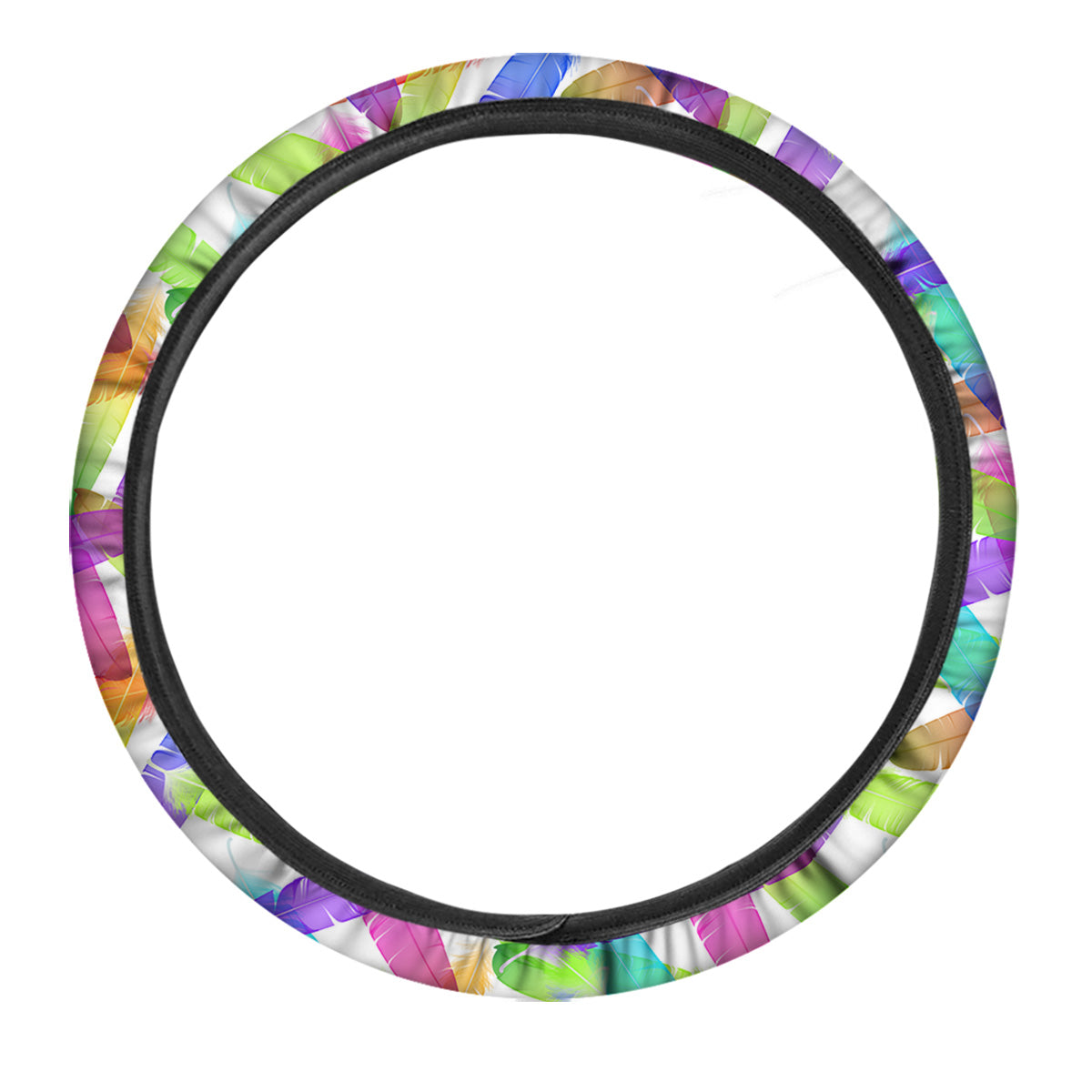 Rainbow Color Feather Print Pattern Car Steering Wheel Cover-grizzshop
