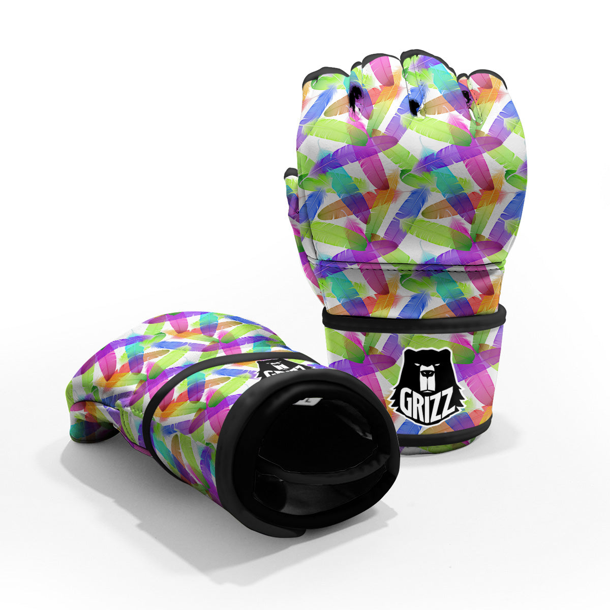 Rainbow Color Feather Print Pattern MMA Gloves-grizzshop