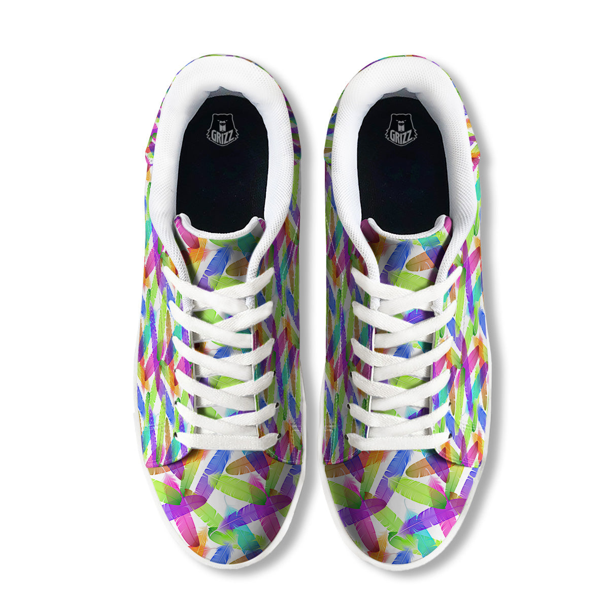 Rainbow Color Feather Print Pattern White Low Top Sneakers-grizzshop