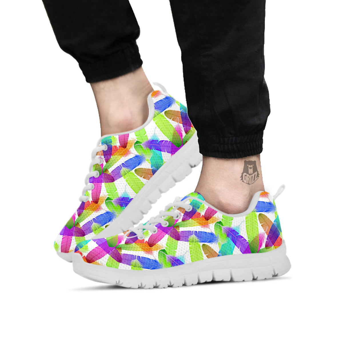 Rainbow Color Feather Print Pattern White Sneaker-grizzshop