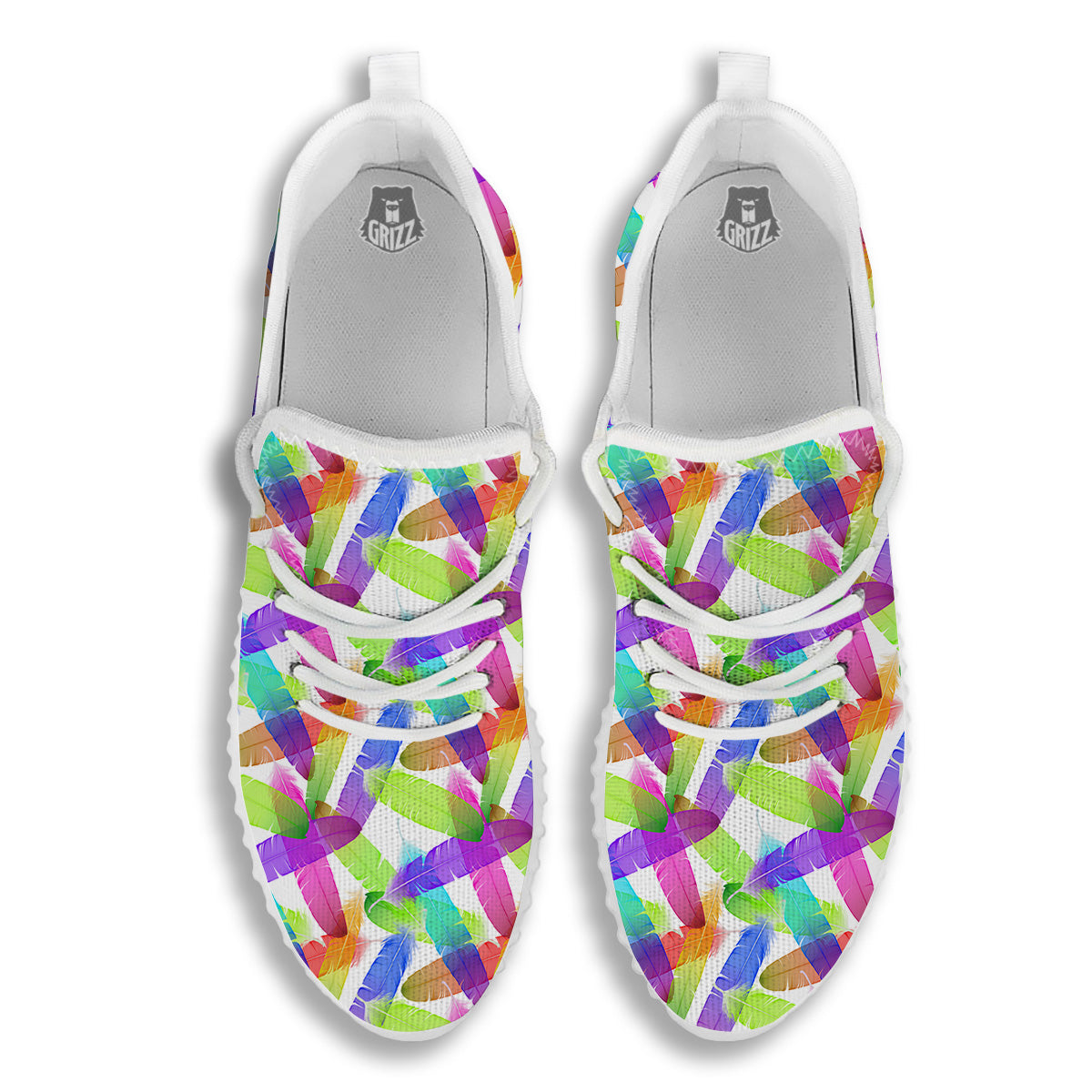 Rainbow Color Feather Print Pattern White Walking Shoes-grizzshop