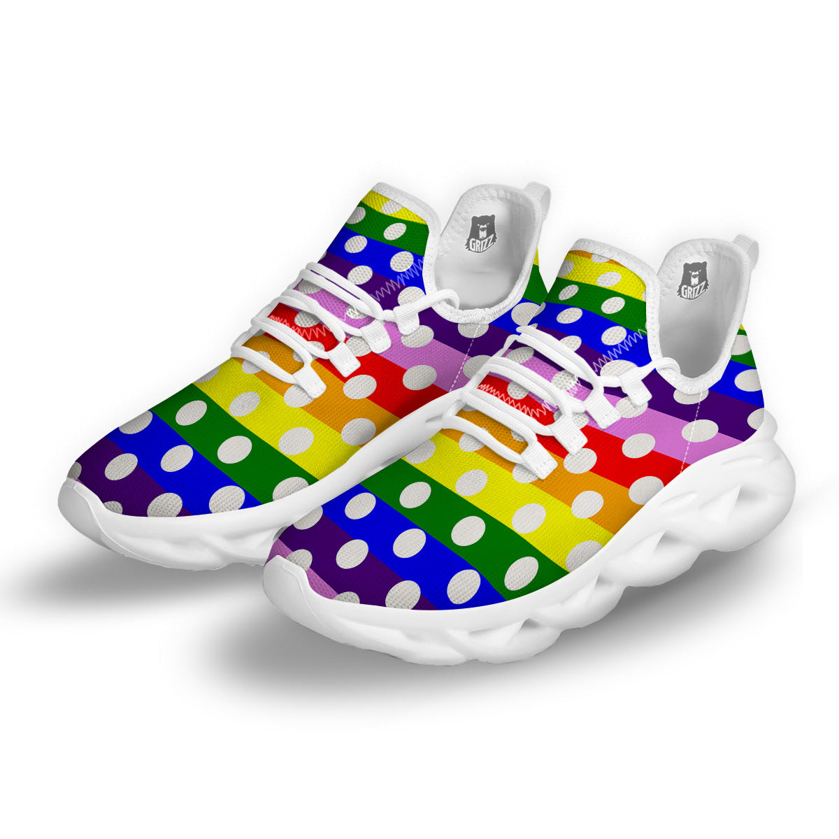 Rainbow Color LGBT Polka Dot Print Pattern White Running Shoes-grizzshop