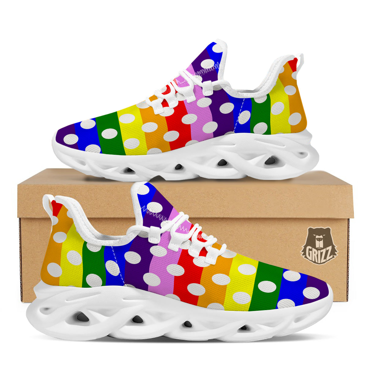 Rainbow Color LGBT Polka Dot Print Pattern White Running Shoes-grizzshop