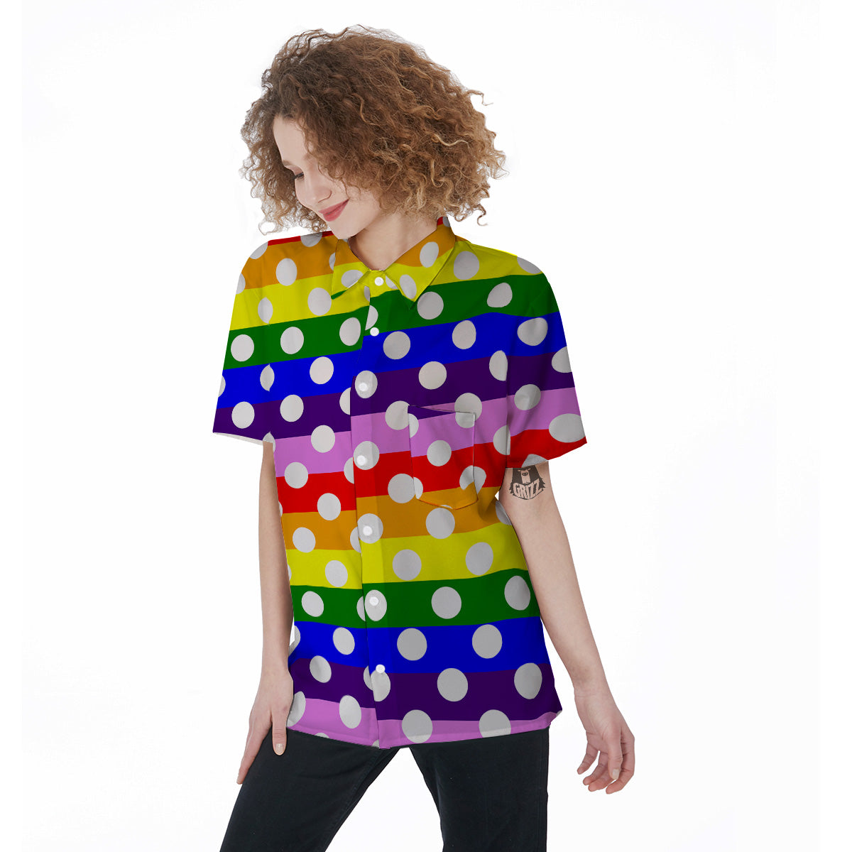 Rainbow Color LGBT Polka Dot Print Pattern Women's Short Sleeve Shirts-grizzshop