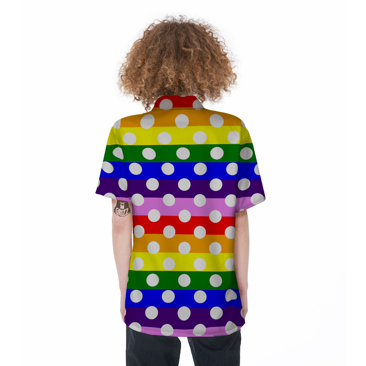 Rainbow Color LGBT Polka Dot Print Pattern Women's Short Sleeve Shirts-grizzshop