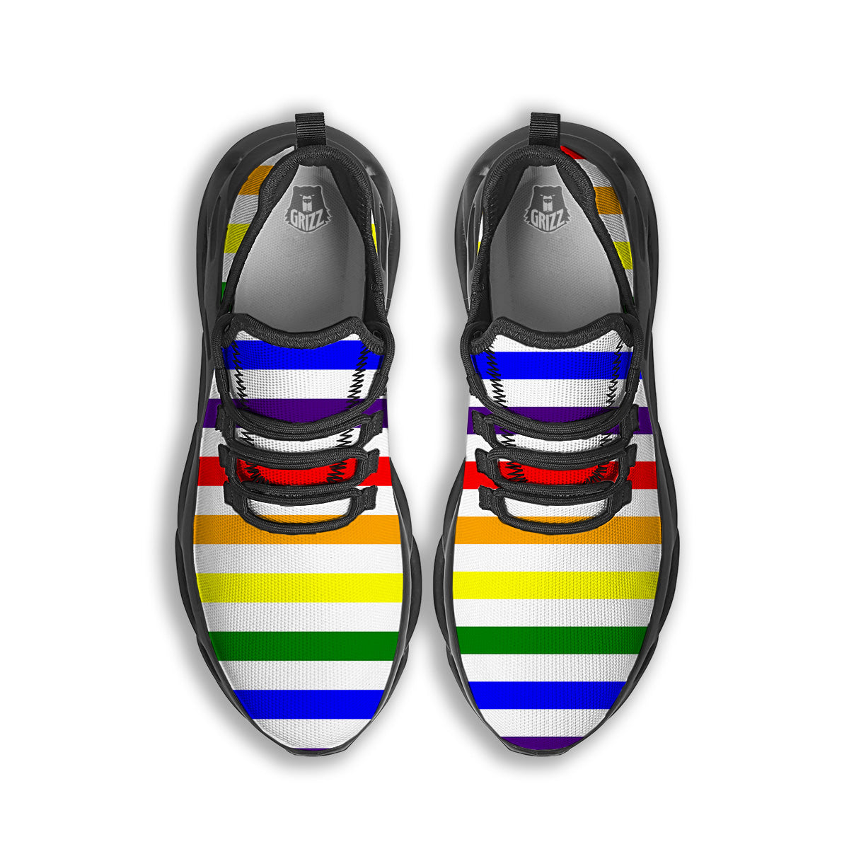 Rainbow Color LGBT Striped Print Black Running Shoes-grizzshop