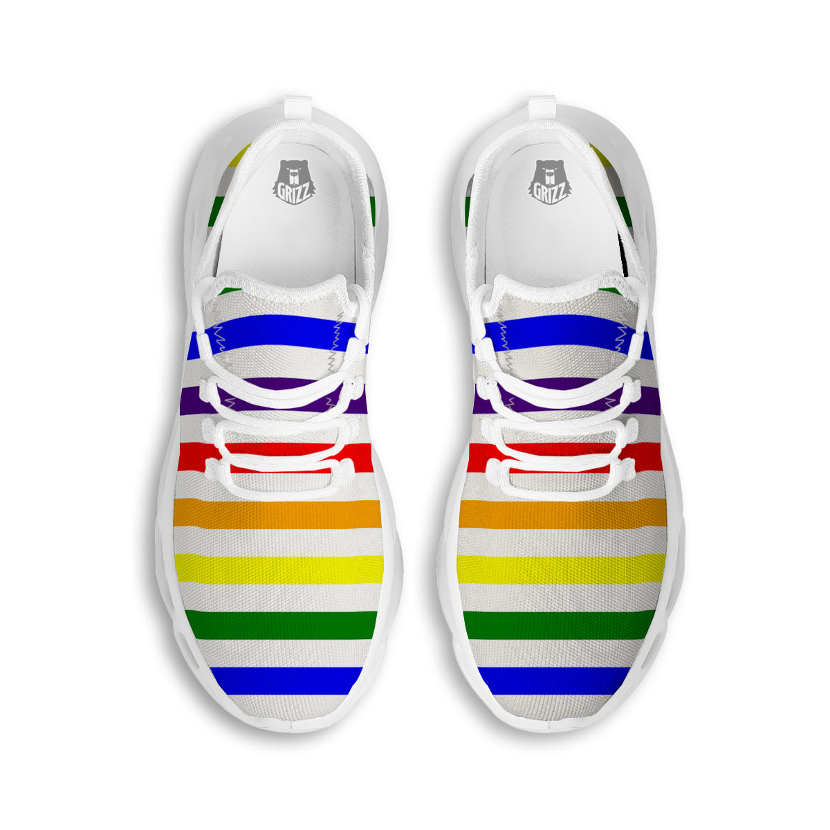 Rainbow Color LGBT Striped Print White Running Shoes-grizzshop