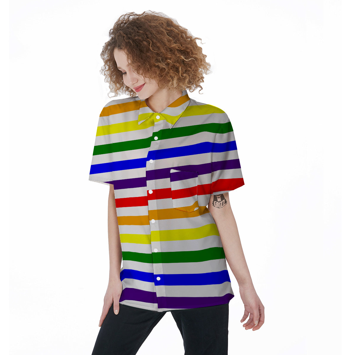 Rainbow Color LGBT Striped Print Women's Short Sleeve Shirts-grizzshop