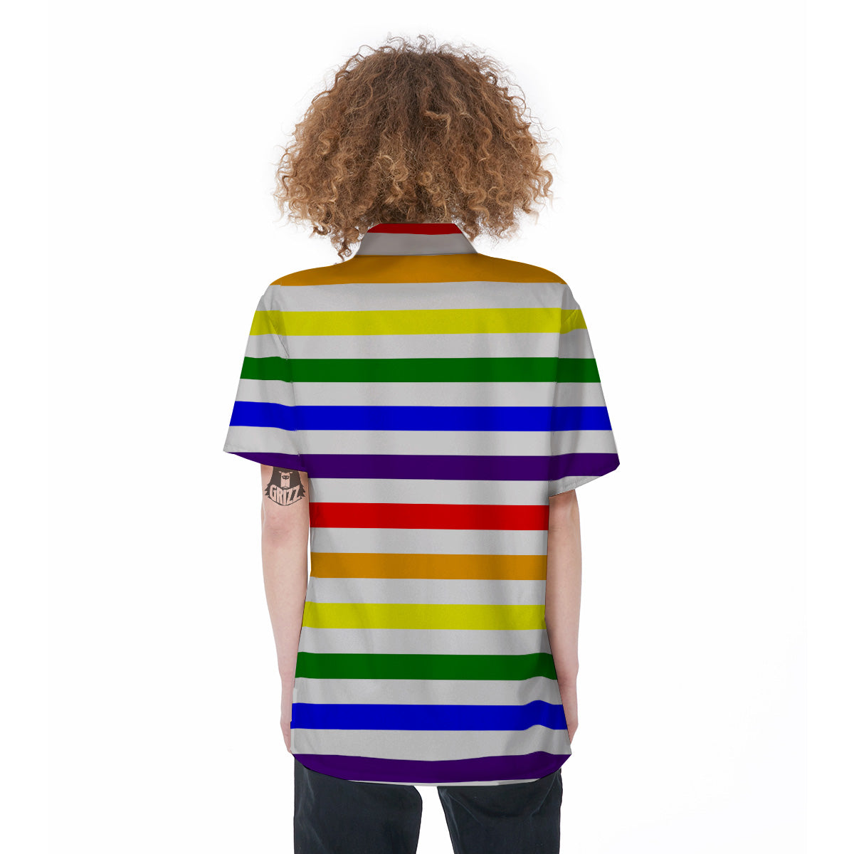 Rainbow Color LGBT Striped Print Women's Short Sleeve Shirts-grizzshop
