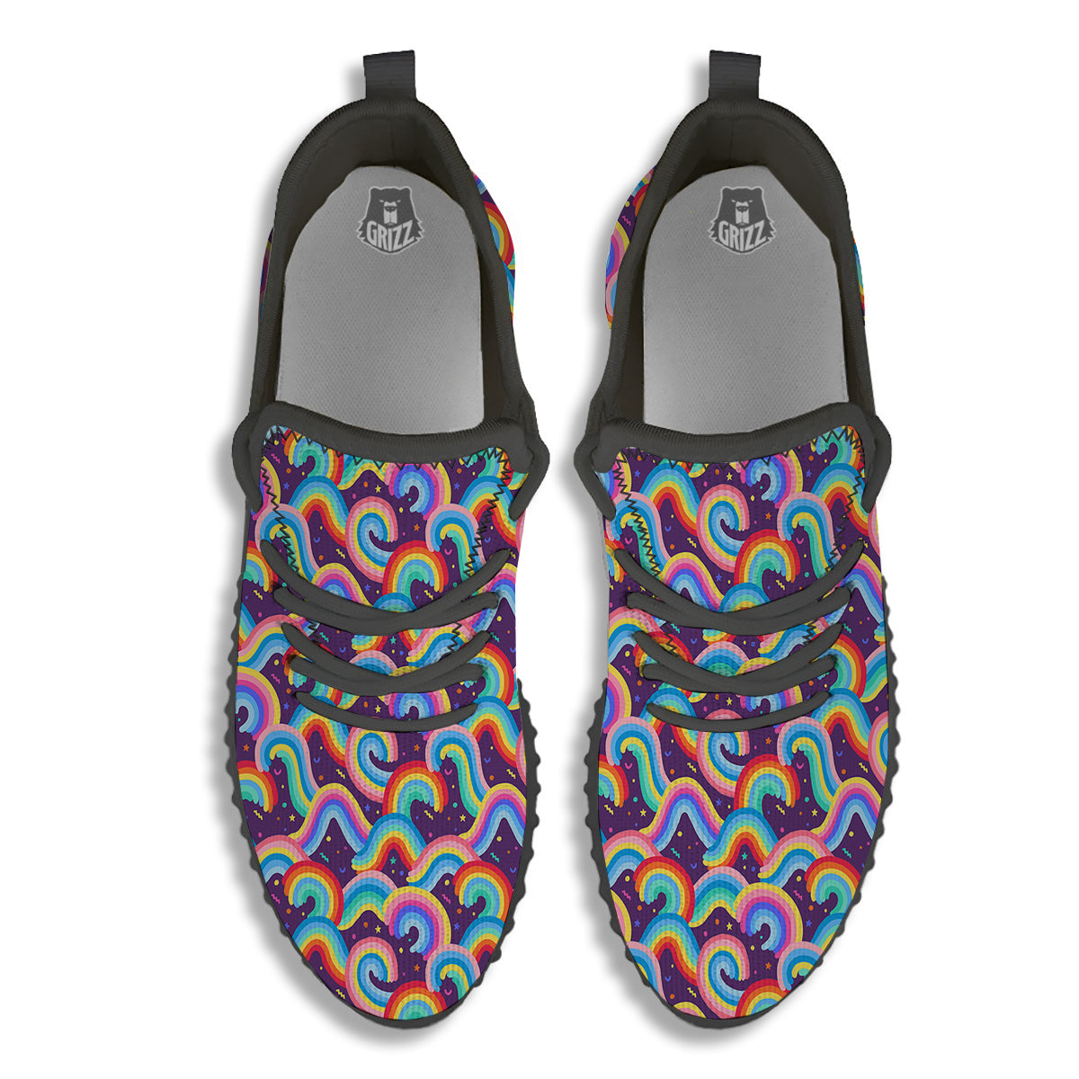Rainbow Colorful Cute Print Pattern Black Walking Shoes-grizzshop