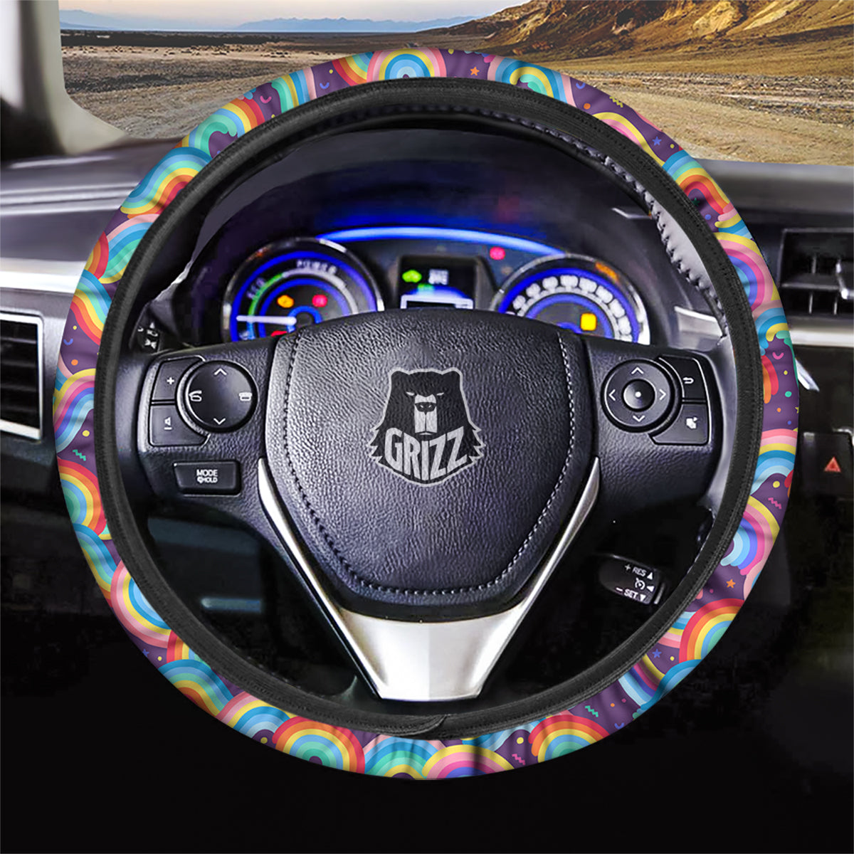 Rainbow Colorful Cute Print Pattern Car Steering Wheel Cover-grizzshop