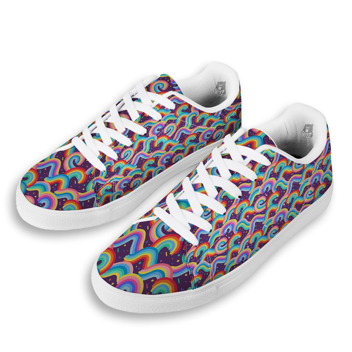 Rainbow Colorful Cute Print Pattern White Low Top Sneakers-grizzshop