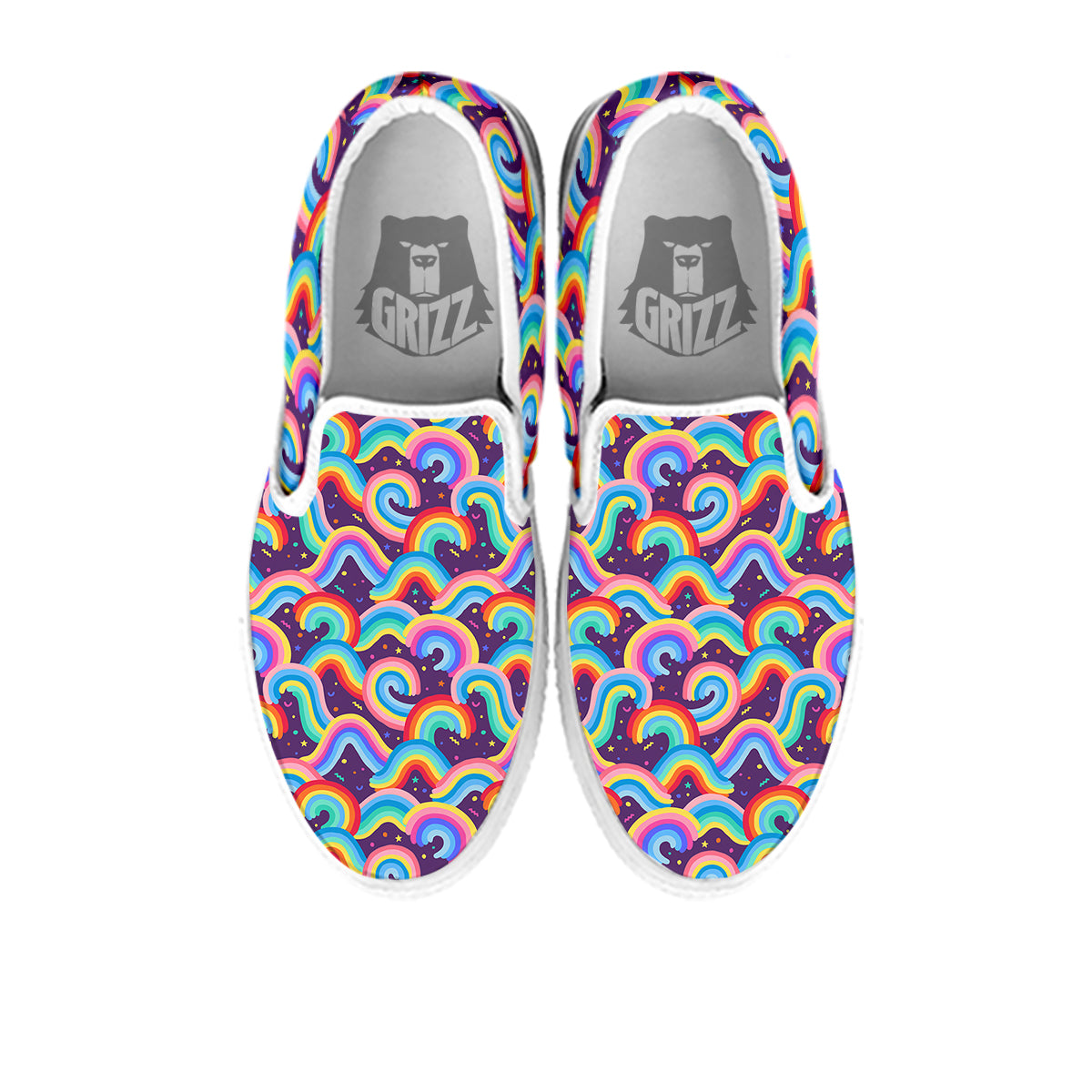 Rainbow Colorful Cute Print Pattern White Slip On Shoes-grizzshop