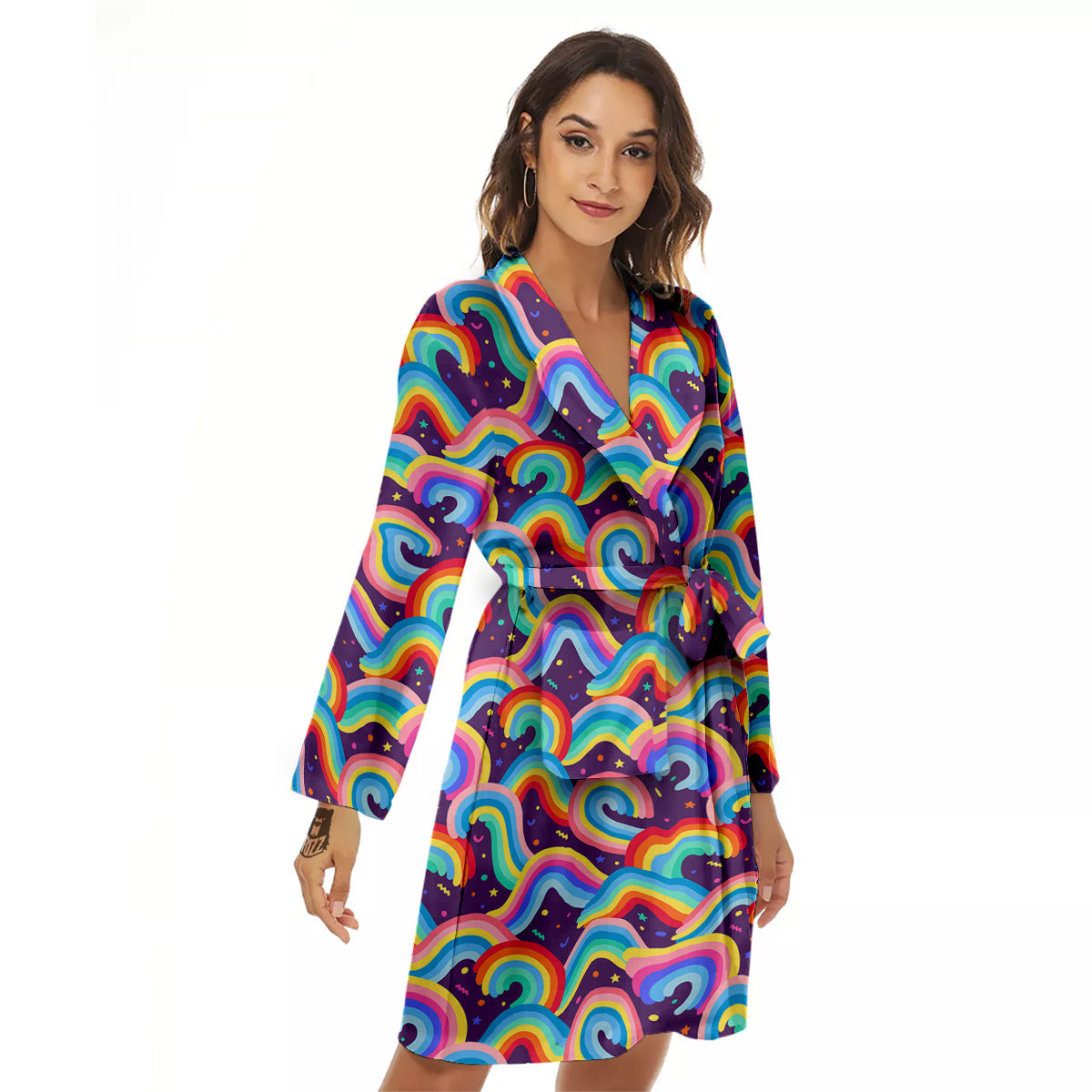 Rainbow Colorful Cute Print Pattern Women's Robe-grizzshop