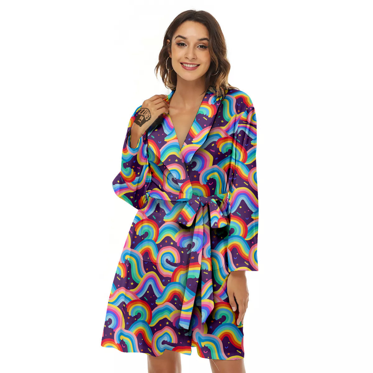 Rainbow Colorful Cute Print Pattern Women's Robe-grizzshop