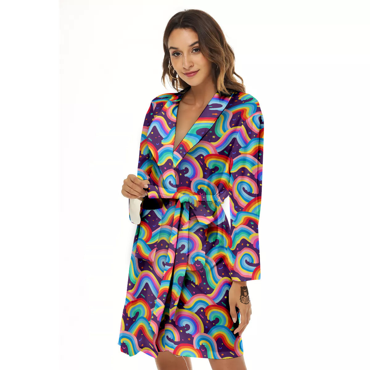 Rainbow Colorful Cute Print Pattern Women's Robe-grizzshop