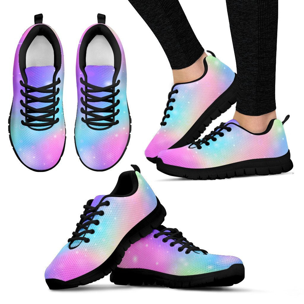 Rainbow Colorful Pattern Print Black Sneaker Shoes For Men Women-grizzshop