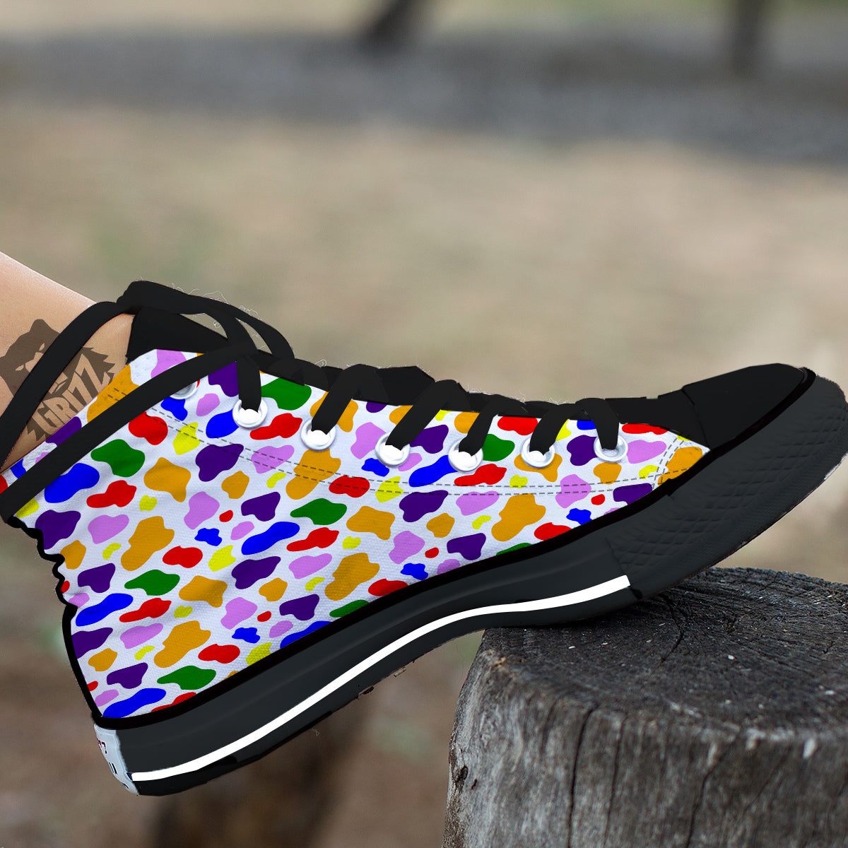 Rainbow Cow Print Pattern Black High Top Shoes-grizzshop