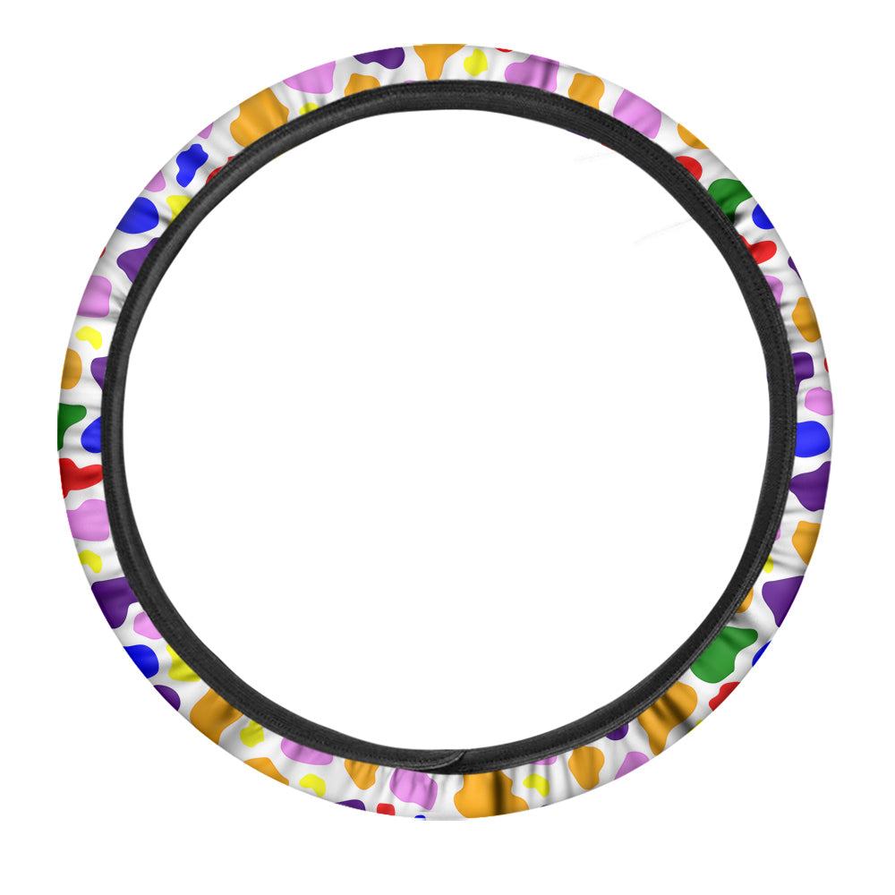 Rainbow Cow Print Pattern Car Steering Wheel Cover-grizzshop