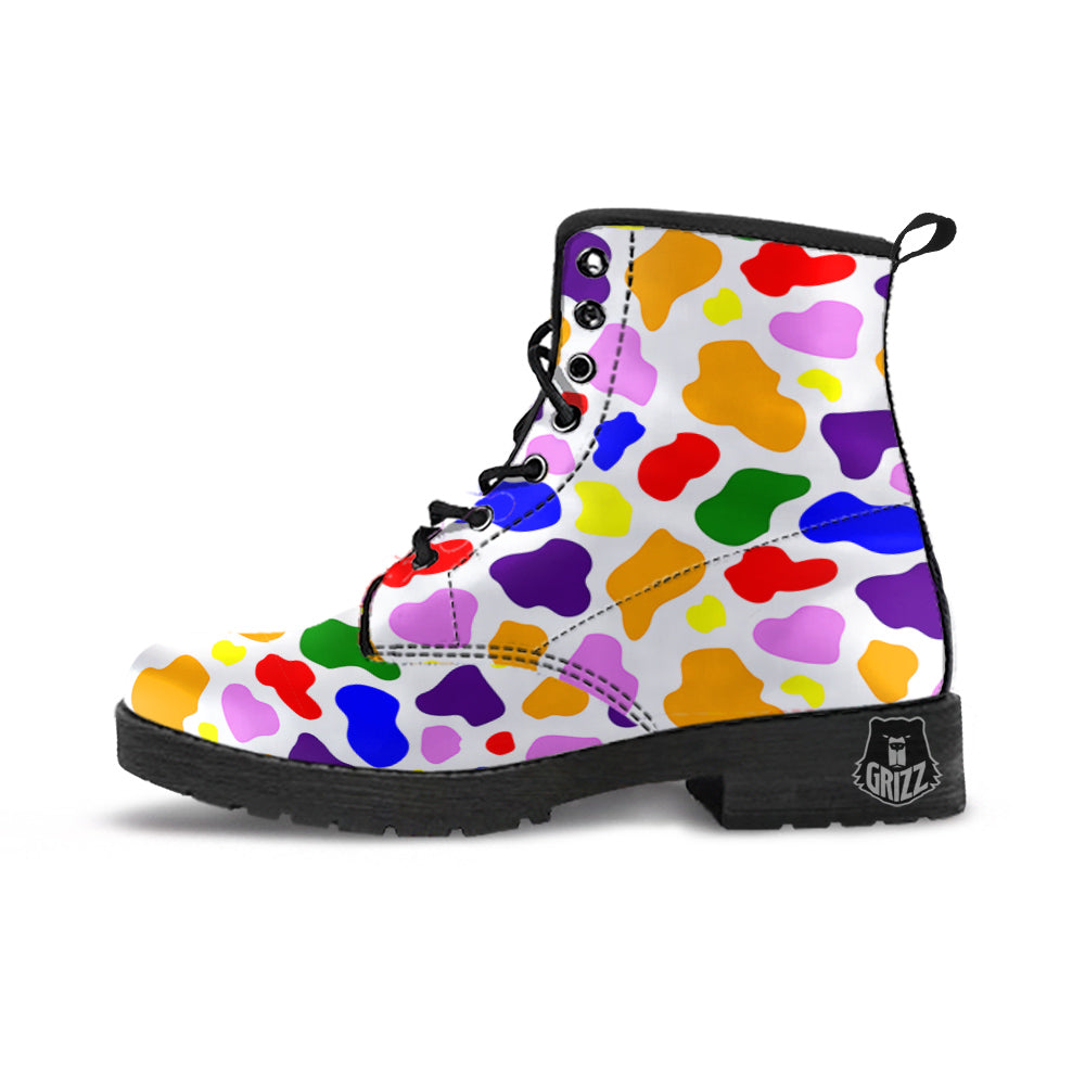 Rainbow Cow Print Pattern Leather Boots-grizzshop