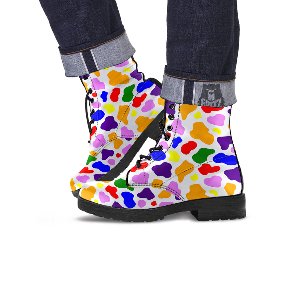 Rainbow Cow Print Pattern Leather Boots-grizzshop