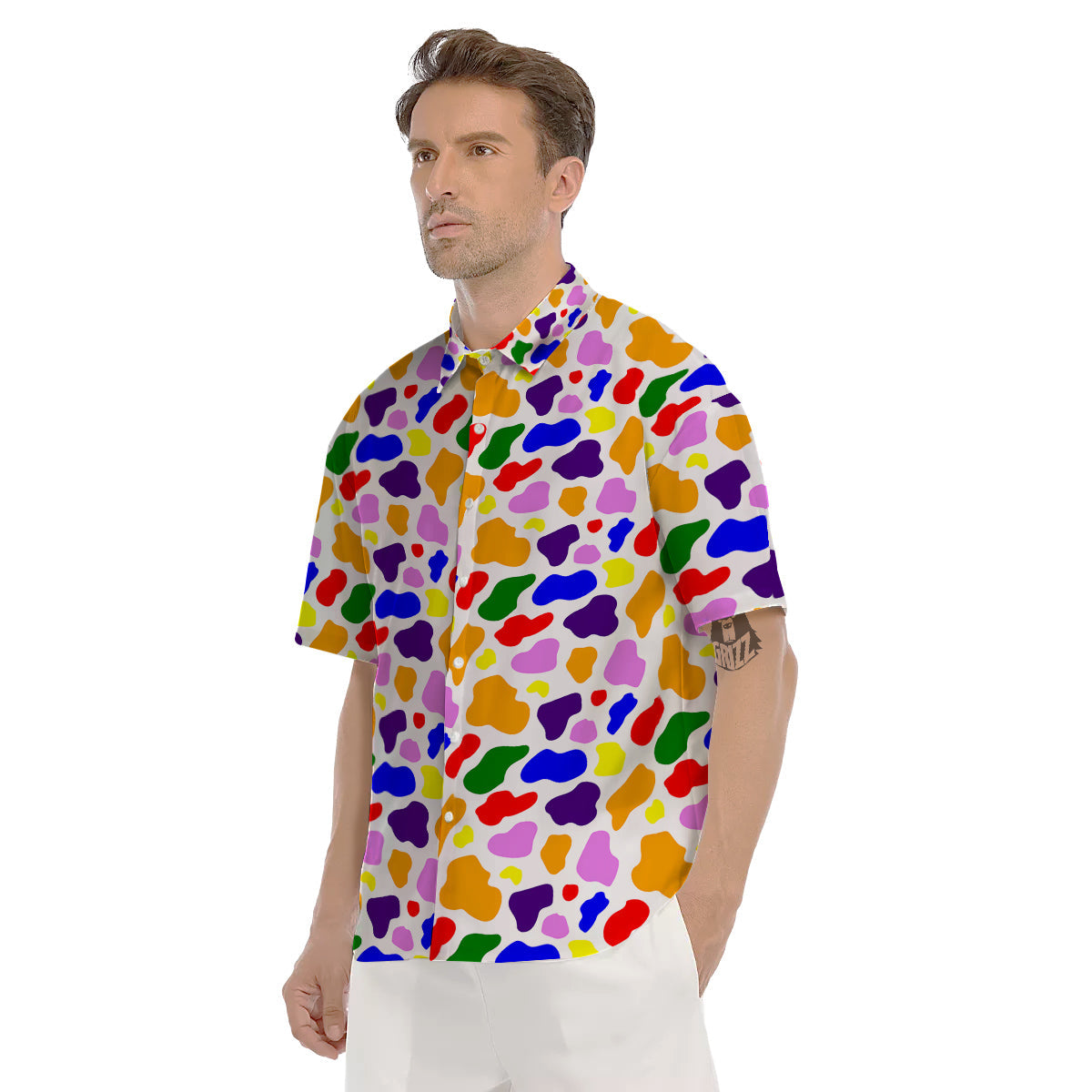Rainbow Cow Print Pattern Men's Short Sleeve Shirts-grizzshop