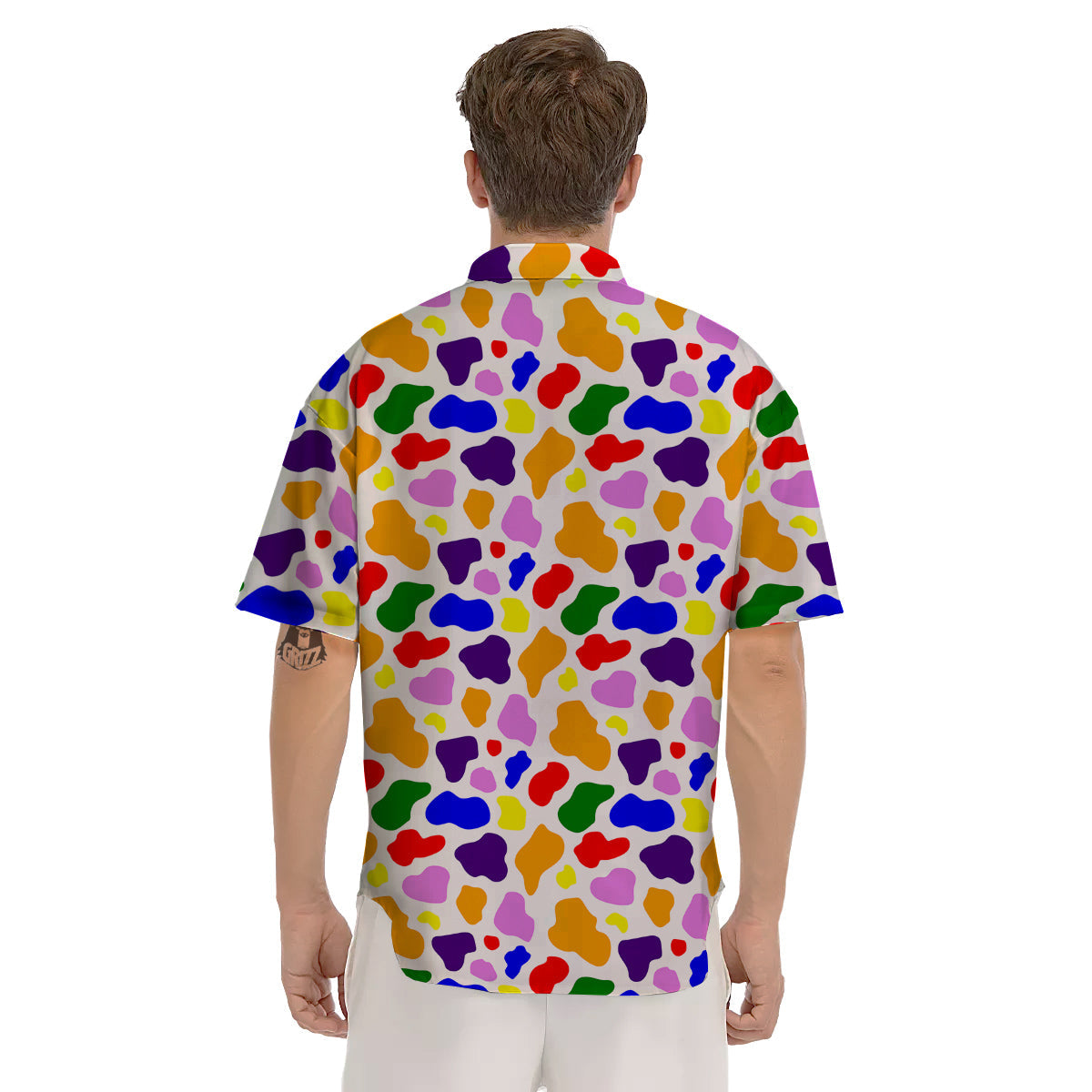 Rainbow Cow Print Pattern Men's Short Sleeve Shirts-grizzshop