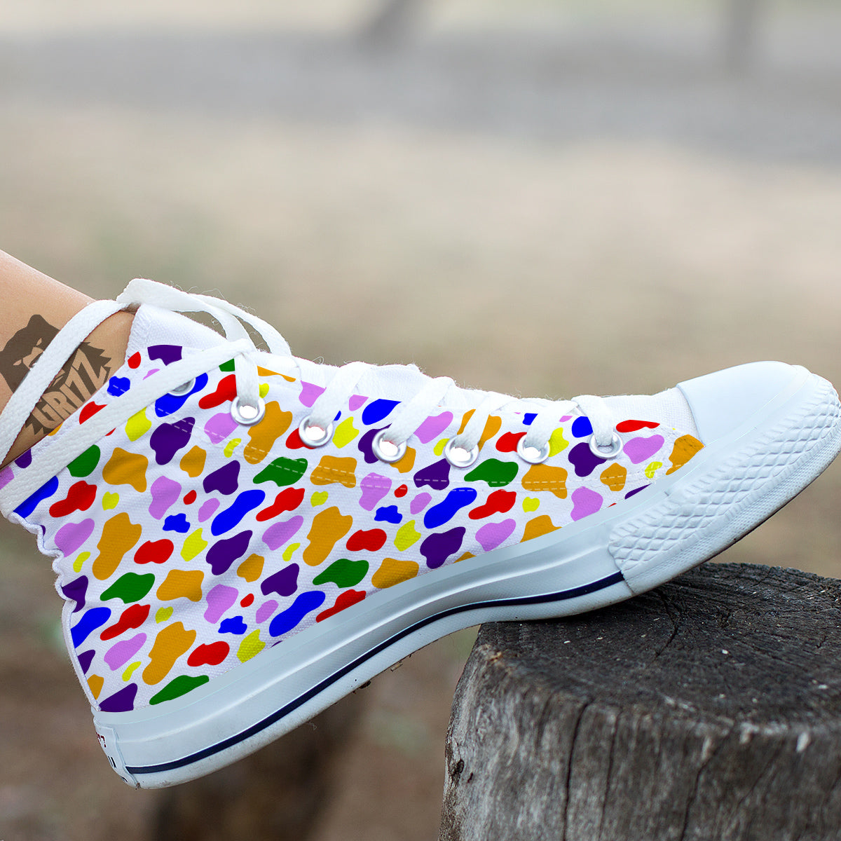 Rainbow Cow Print Pattern White High Top Shoes-grizzshop